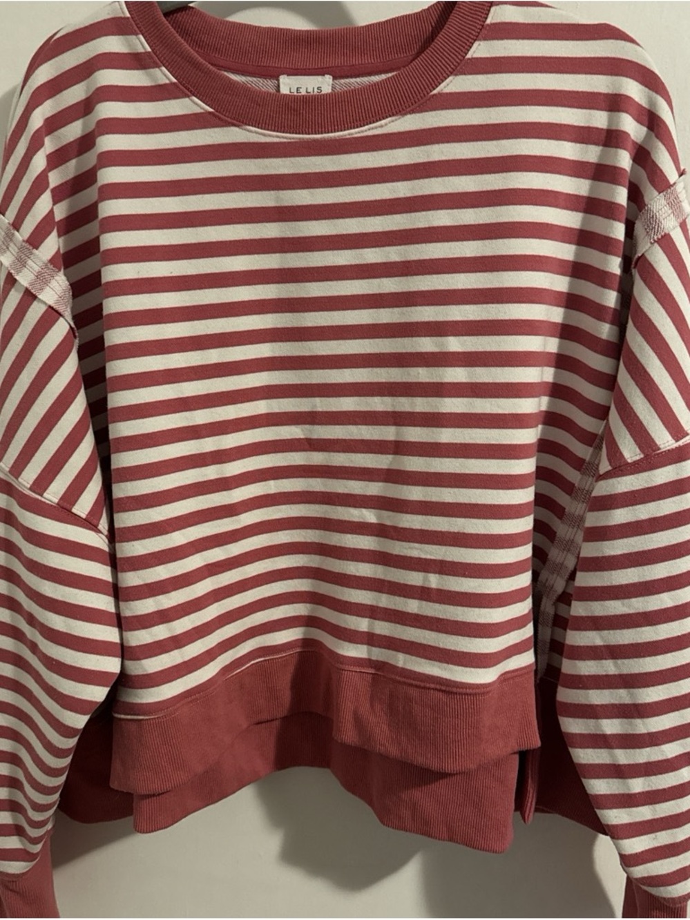 Le Lis Pink and White Striped Cropped Sweatshirt